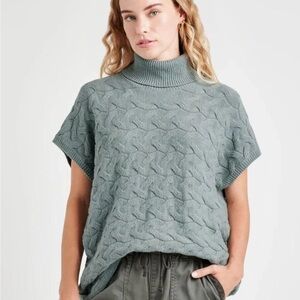 NWT SPLENDID Liliana Cashblend Turtleneck Sweater Oversized Cable Dusty Teal - M